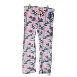 NEW Pug Apparel Women Ultra Soft Fuzzy Gray Pink Camo Camoflage PJ Pajama Pants